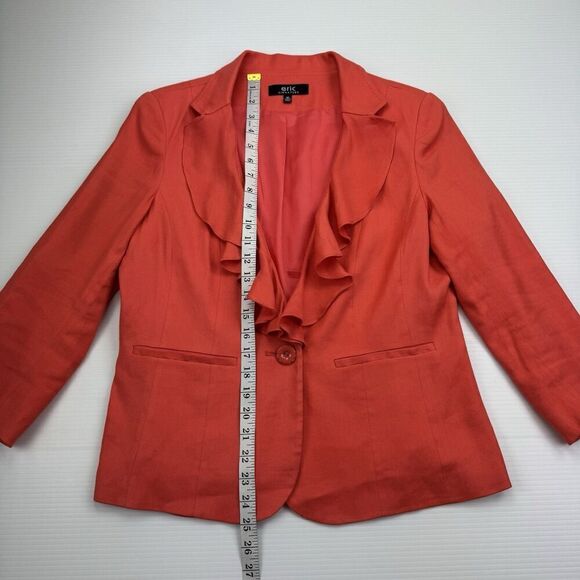 Eric Signature Coral Blazer Size 10 Linen Blend One Button Lined - Picture 7 of 9